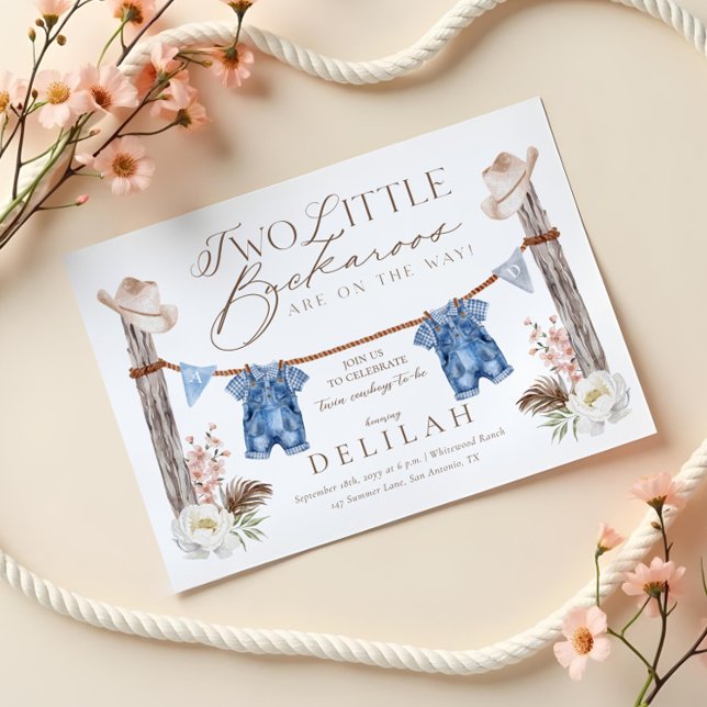 Zwei Twin Buckaroos sind auf dem Weg Babydusche Einladung (Two Twin Buckaroos Are on The Way Baby Shower Invitation)
