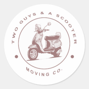 Zwei Typ und ein Scooter Moving Co. Runder Aufkleber