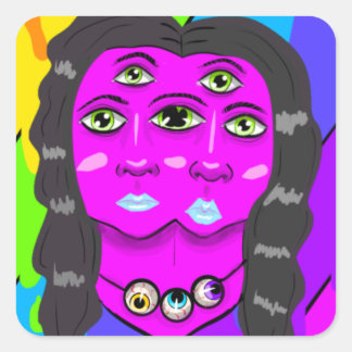 Zwei überlagerte Außerirdischen am Auge verbunden Quadratischer Aufkleber