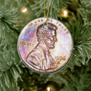 Zwei überlagerte Penny Keramik Ornament