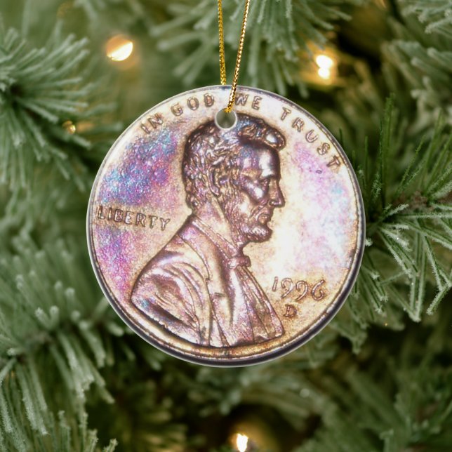 Zwei überlagerte Penny Keramik Ornament (Baum)