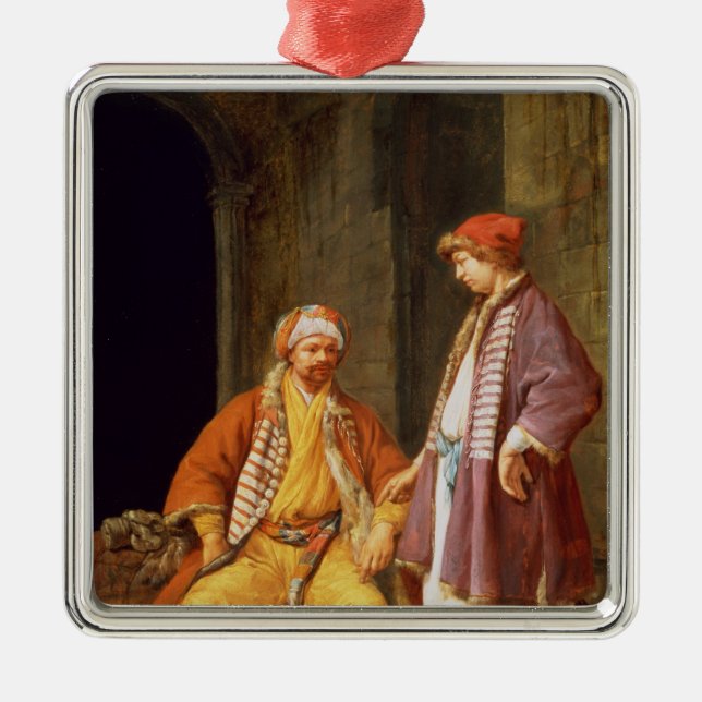 Zwei unterhaltene Kaufleute Silbernes Ornament (Vorne)