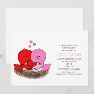 Zwei Valentine's Birds Baby Shower Einladungen