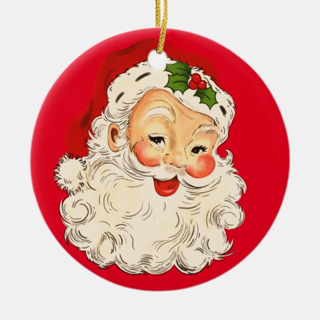 Zwei väterliche Weihnachten lächeln Gesicht Keramik Ornament (Vorne)