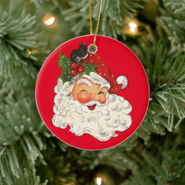 Zwei väterliche Weihnachten lächelnd Gesicht Keram Keramik Ornament (Baum)