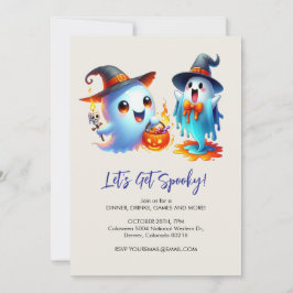 zwei verspielte Geister in Hexenhut gekleidet, Hal Einladung