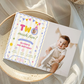 Zwei viel Spaß Bunte Foto Junge 2. Geburtstagsfoto Einladung