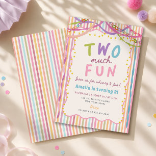 Zwei viel Spaß Bunte Gestreifte 2. Geburtstag Einladung
