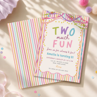 Zwei viel Spaß Bunte Gestreifte 2. Geburtstag Einladung