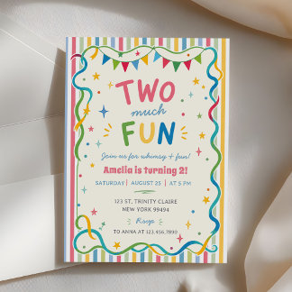 Zwei viel Spaß Bunte Gestreifte 2. Geburtstag Einladung