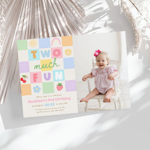 Zwei viel Spaß Bunte Gingham 2. Geburtstagsfoto Einladung