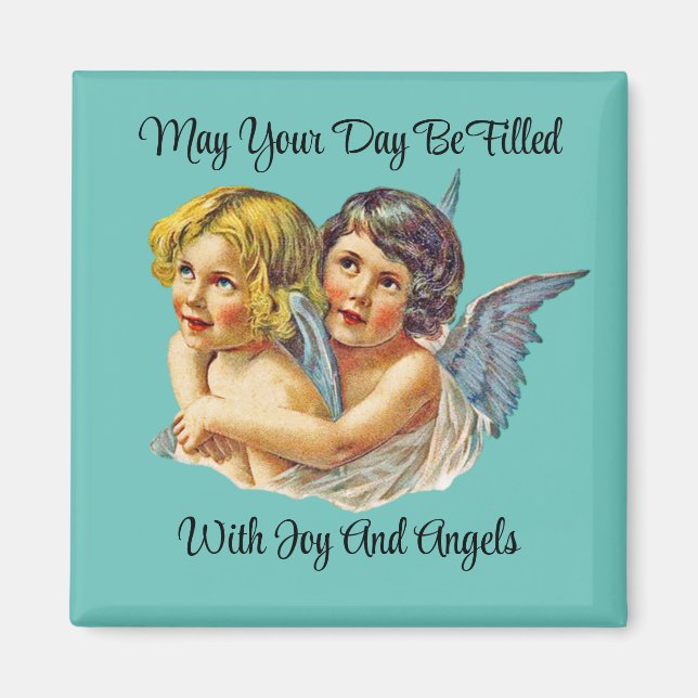 Zwei Vintage Angels Square Magnet (Vorne)