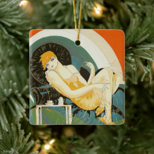 Zwei Vintage Art Deco Frauen von S. Chompre Keramikornament