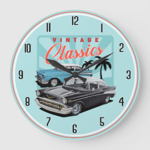 Zwei Vintage Classic Car Large Clock Große Wanduhr