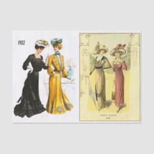Zwei Vintage Edwardian Fashion Plate Decoupage Seidenpapier