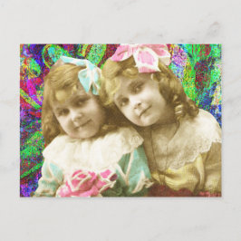 Zwei Vintage kleine Mädchen Digitale Kunst Postkarte