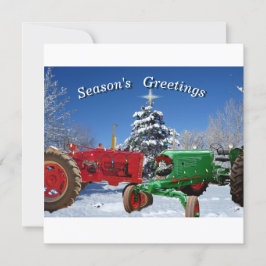Zwei Vintage Traktoren in der Schneeflottkarte Feiertagskarte