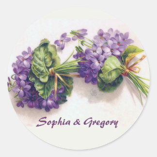 Zwei Vintage Violet Wedding Bouquets Runder Aufkleber
