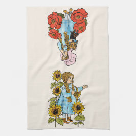 Zwei Vintage Zauberer von Oz Dorothy mit Blume Geschirrtuch