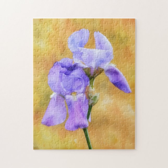 Zwei violette Blumen Iris Frühlingspuzzle Kunst Puzzle (Vertikal)