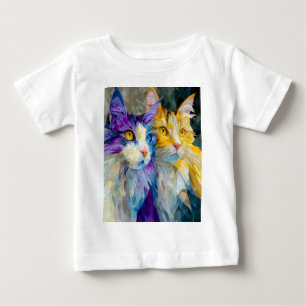 Zwei violette und gelbe Katzen Baby T-shirt