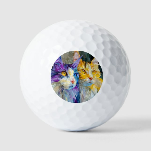 Zwei violette und gelbe Katzen Golfball (Vorderseite)