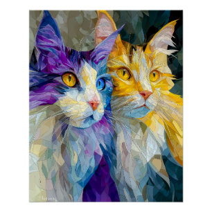 Zwei violette und gelbe Katzen Poster