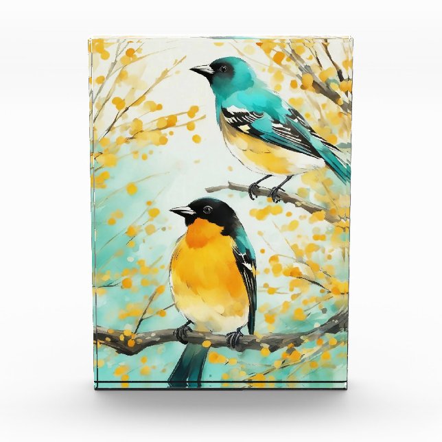 Zwei Vögel, die auf der Baumzweigung sitzen Fotoblock (Vorderseite)