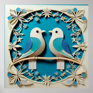 🌸 Zwei Vögel Florale Wandkunst-Geschenkidee Poster