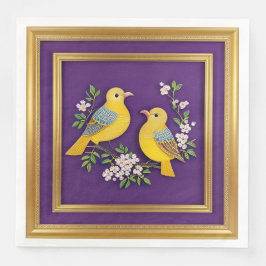 Zwei Vögel in Verziertem Goldrahmen Serviette