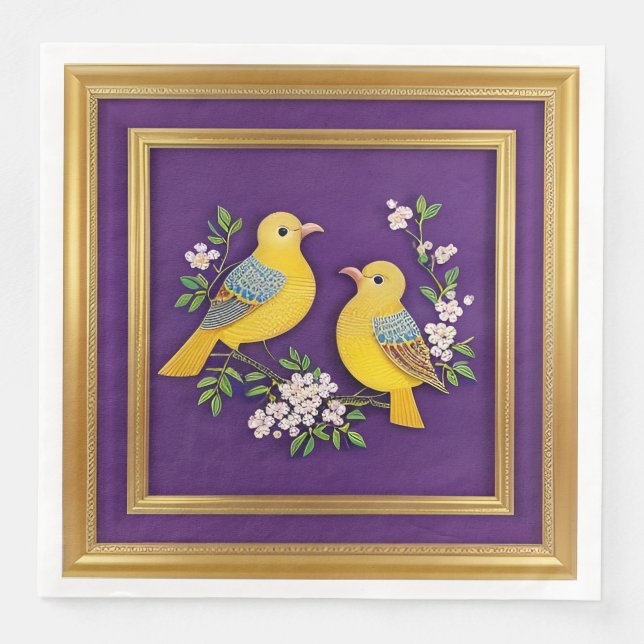 Zwei Vögel in Verziertem Goldrahmen Serviette (Vorderseite)