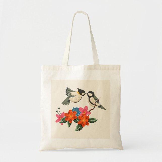 Zwei Vögel und Blume - Nature-Inspiriert Tote-Beut Tragetasche (Vorne)