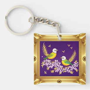 🕊️ Zwei Vögel Verzierte Goldene Rahmen Für Romant Schlüsselanhänger