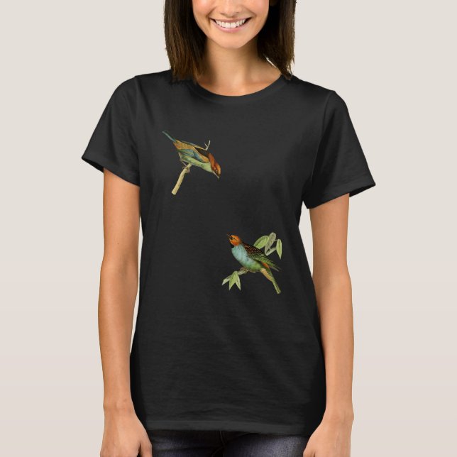 Zwei Vögel Vintager Retro-Garten T-Shirt (Vorderseite)