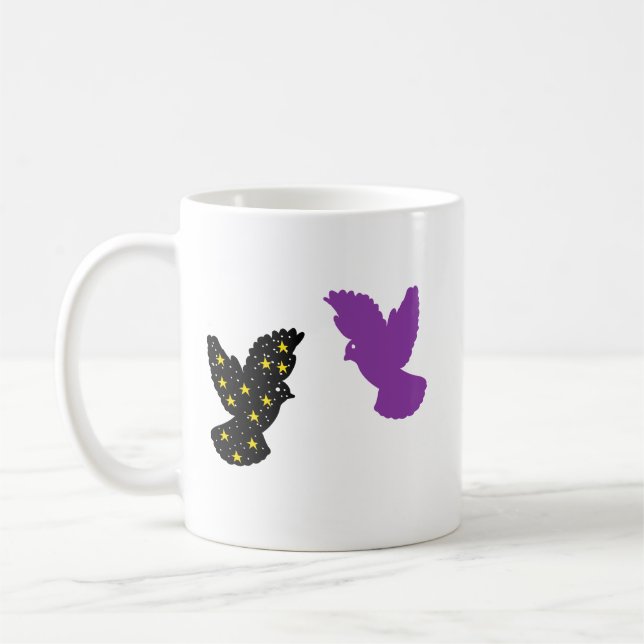 Zwei Vögel Zodiac Tasse • Doppelte himmlische Silh (Links)