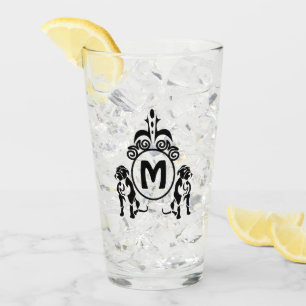 Zwei Wachhund Monogramm Glas