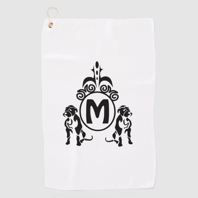 Zwei Wachhunde Monogramm Golfhandtuch (Vorderseite)