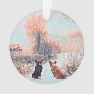 Zwei walisische Corgis im Schnee Ornament