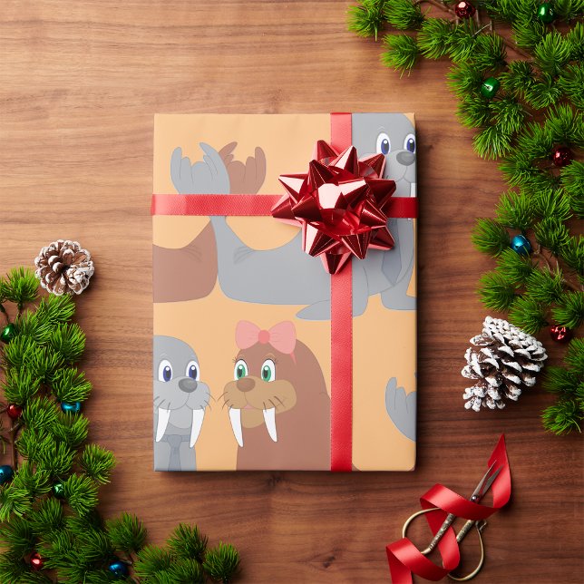 Zwei Walrosse wickeln Geschenkpapier (Von Creator hochgeladen)