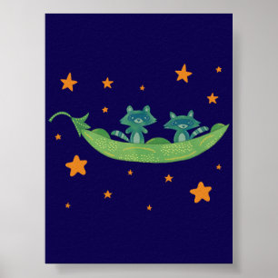 Zwei Waschbären in einer Erbsenschote Whimsical Poster