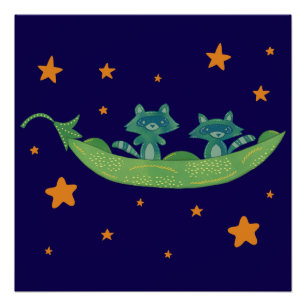 Zwei Waschbären in einer Erbsenschote   Whimsical  Poster