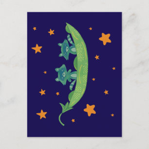 Zwei Waschbären in einer Erbsenschote   Whimsical  Postkarte