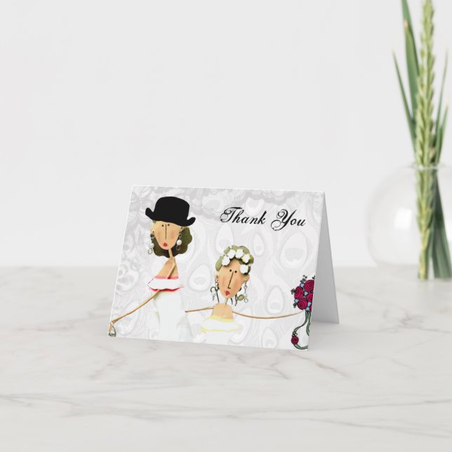 Zwei Wedding Bräute danken Ihnen Dankeskarte (Vorderseite)