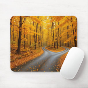 Zwei Wege in einem herbstlichen Wald Mousepad