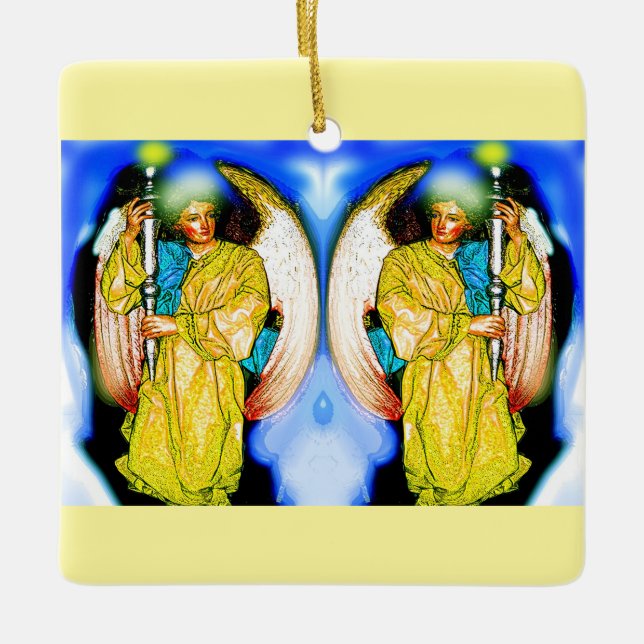 Zwei Weihnachtsangels Keramikornament (Vorderseite)