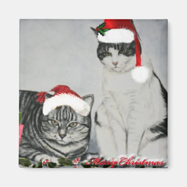 Zwei Weihnachtskatzen Art Magnet (Vorne)