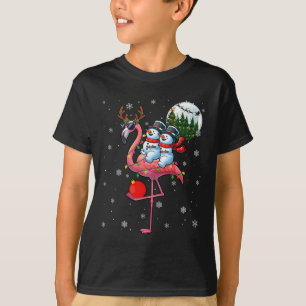 Zwei Weihnachtsmänner Schneemänner reiten Flamingo T-Shirt