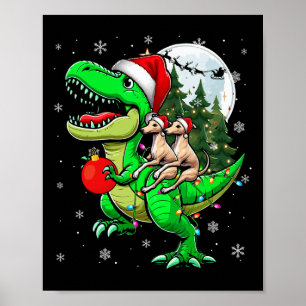 Zwei Weihnachtswhippets reiten T-rex Rentier Lover Poster