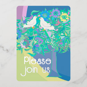 Zwei weiße Docks Art-Déco-Stil Folieneinladung