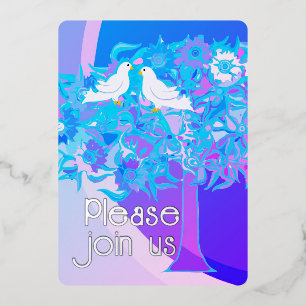 Zwei weiße Docks Art-Déco-Stil Folieneinladung